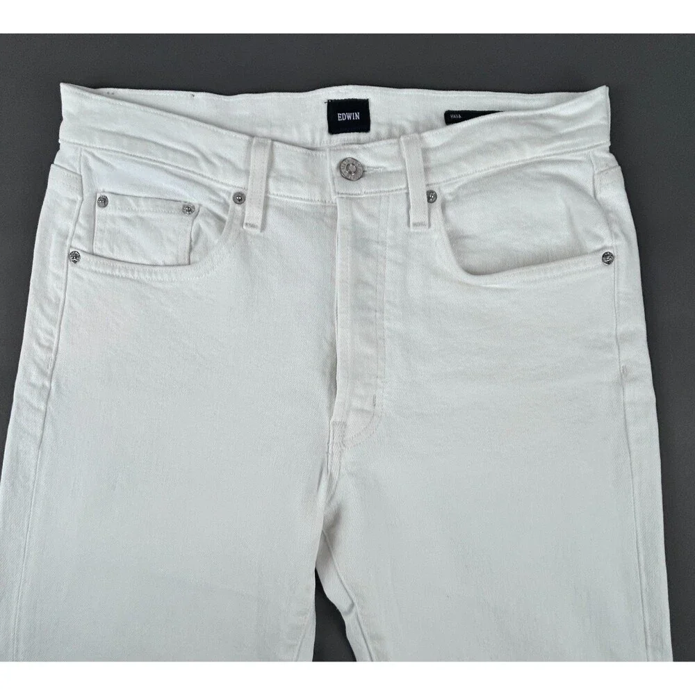 EDWIN Hana Classic Tapered Button Fly 5 Pocket White denim Jeans size 27 - Picture 7 of 12